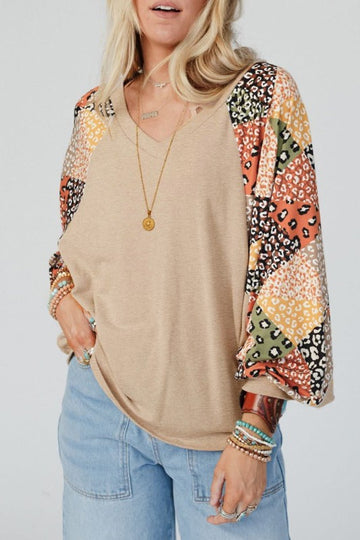Contrast Raglan Patchwork Color Sleeve Top