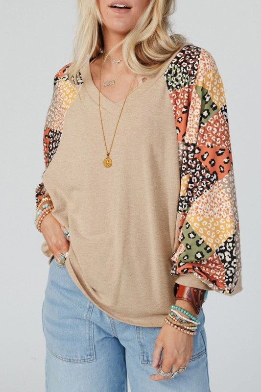 Contrast Raglan Patchwork Color Sleeve Top