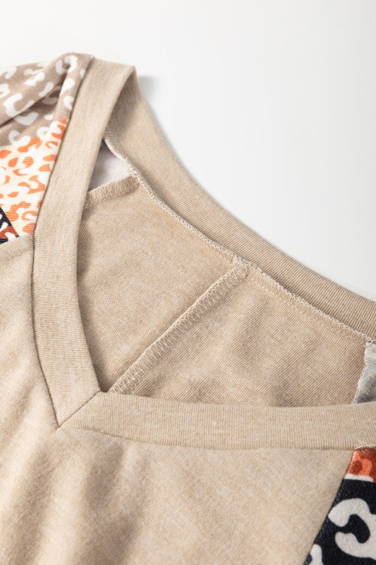 Contrast Raglan Patchwork Color Sleeve Top