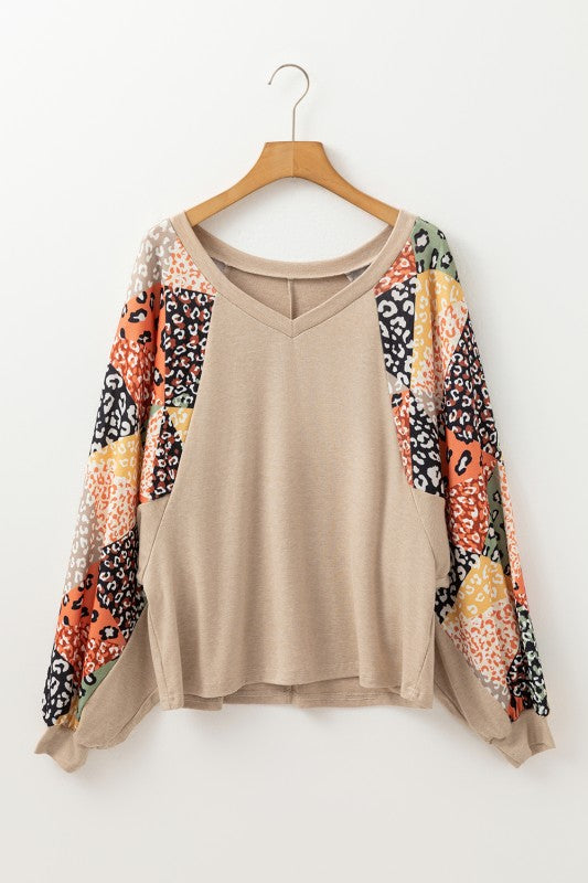 Contrast Raglan Patchwork Color Sleeve Top