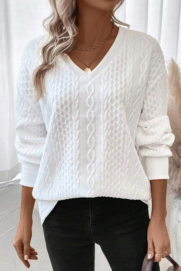 V Neck Winter White Knitted Pullover