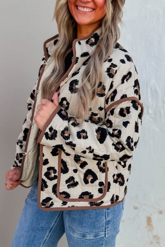Leopard Quilted Contrast Trim Jacket