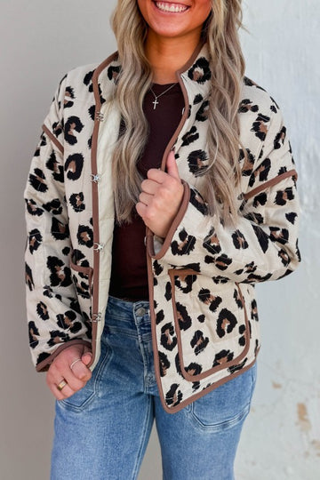 Leopard Quilted Contrast Trim Jacket