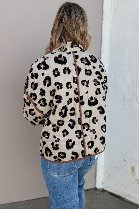 Leopard Quilted Contrast Trim Jacket
