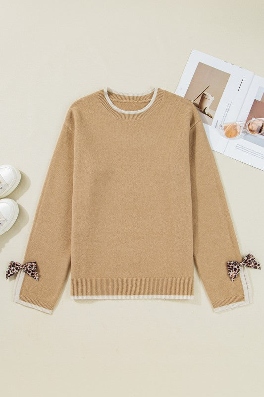 Leopard Contrast Bow Sweater