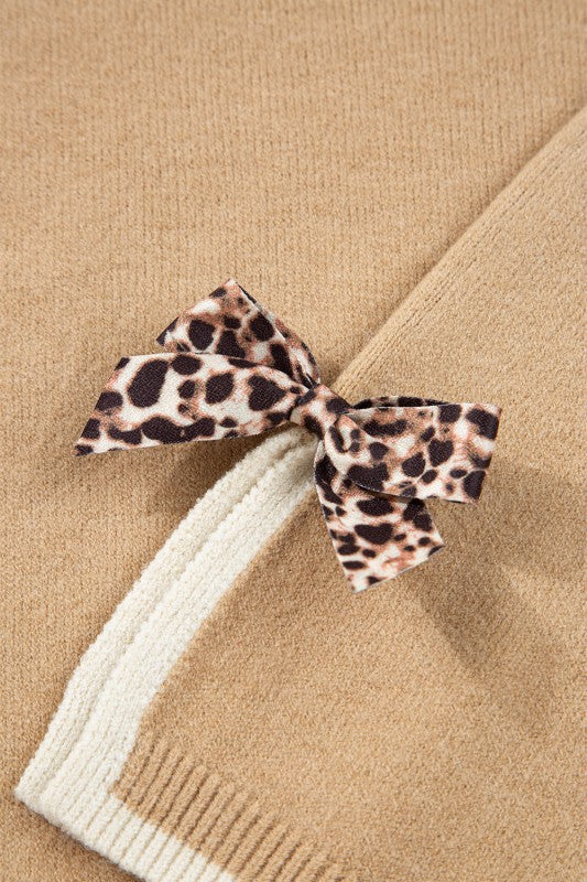 Leopard Contrast Bow Sweater