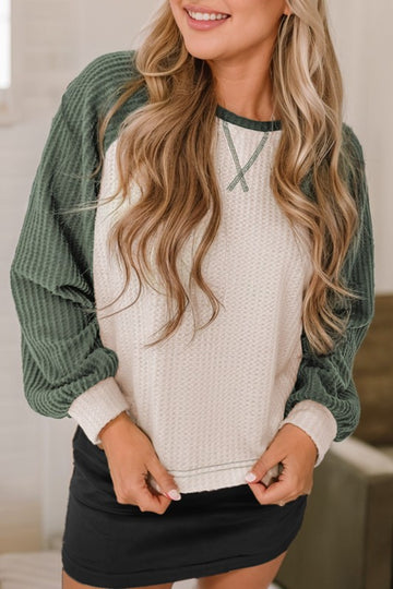 Green Sleeve Waffle Knit Top
