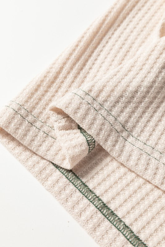 Green Sleeve Waffle Knit Top