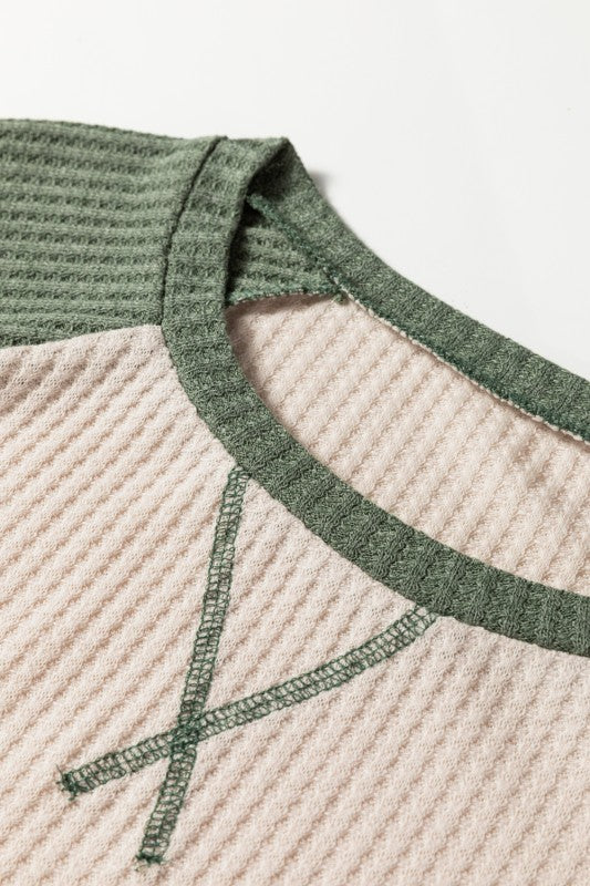 Green Sleeve Waffle Knit Top