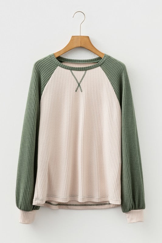Green Sleeve Waffle Knit Top
