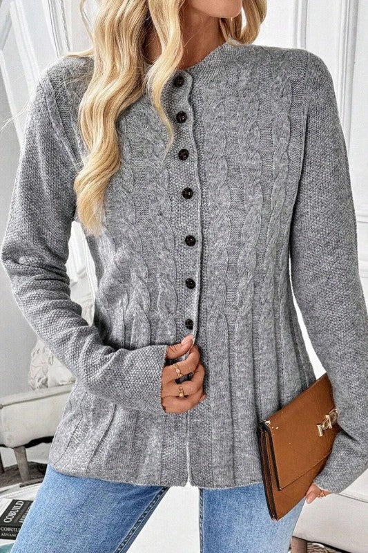 Ribbed Cable Knit Gray Cardigan