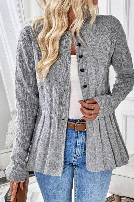 Ribbed Cable Knit Gray Cardigan