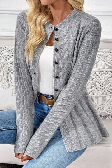 Ribbed Cable Knit Gray Cardigan