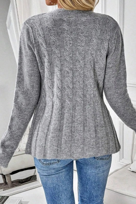 Ribbed Cable Knit Gray Cardigan