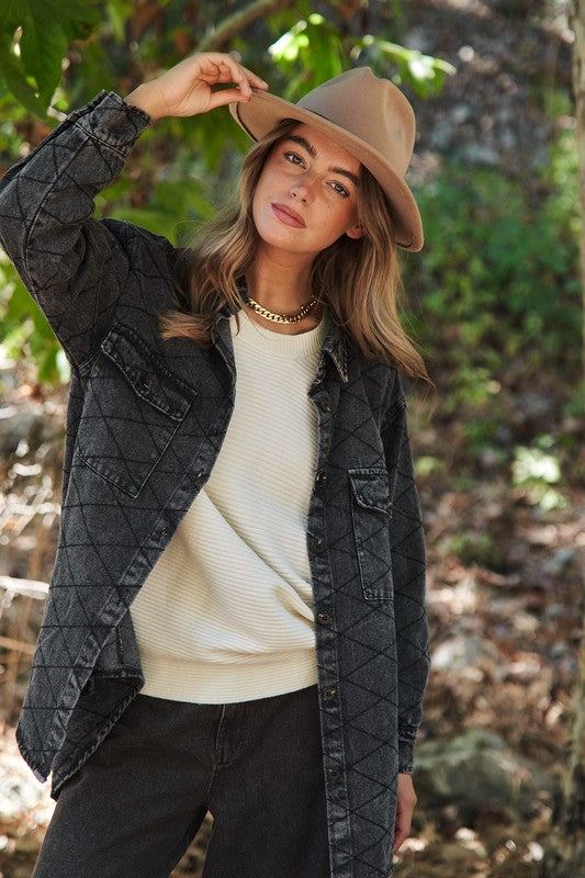 Classic Quilt Black Denim Jacket