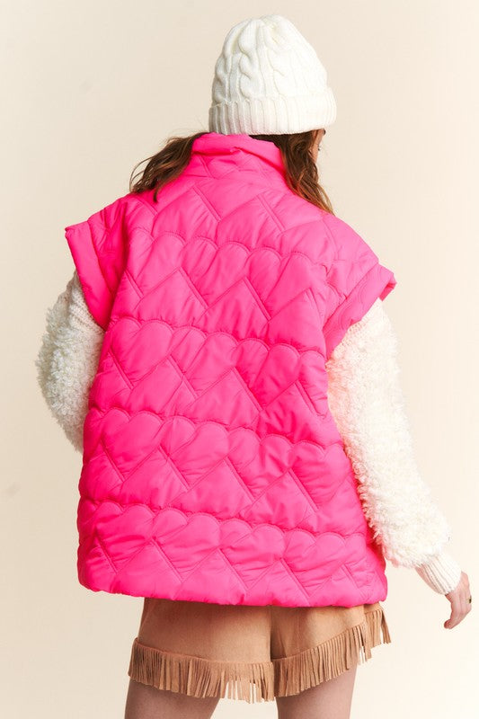 Hot Pink Quilted Bow Zipper Puffer