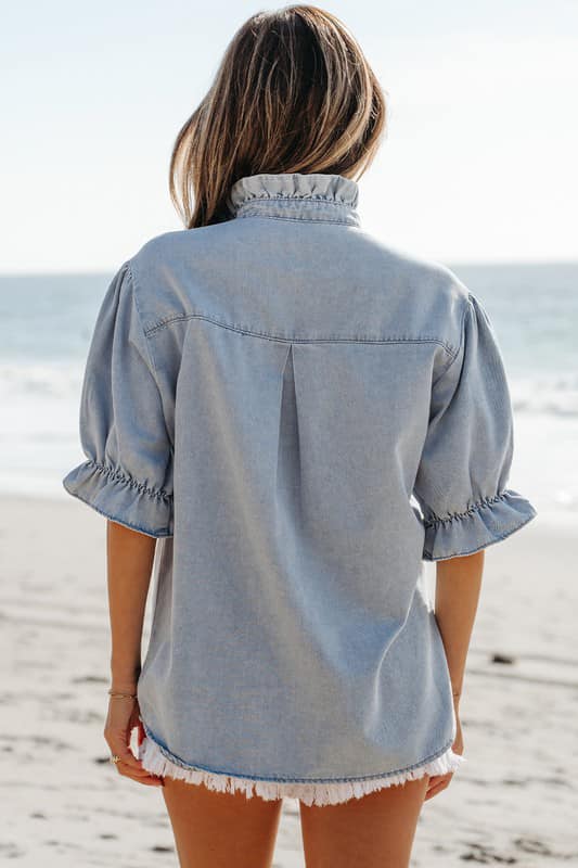 Blue Ruffle Chambray Shirt