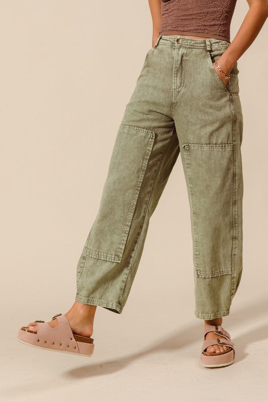 Mineral Wash Olive Barrel Pants