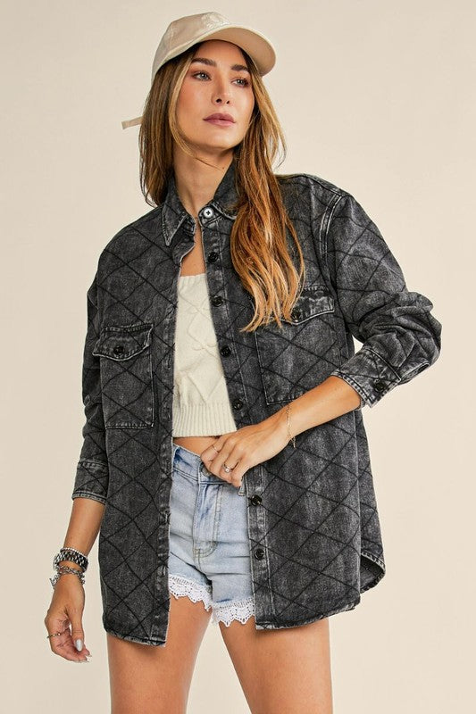 Classic Quilt Black Denim Jacket