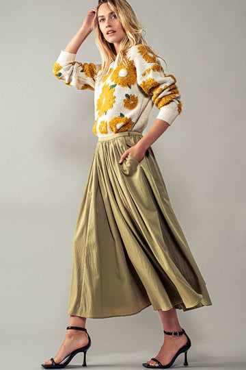 Olive Pocket Midi Skirt