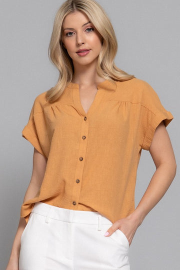 Ginger Button Front Linen Effect Blouse