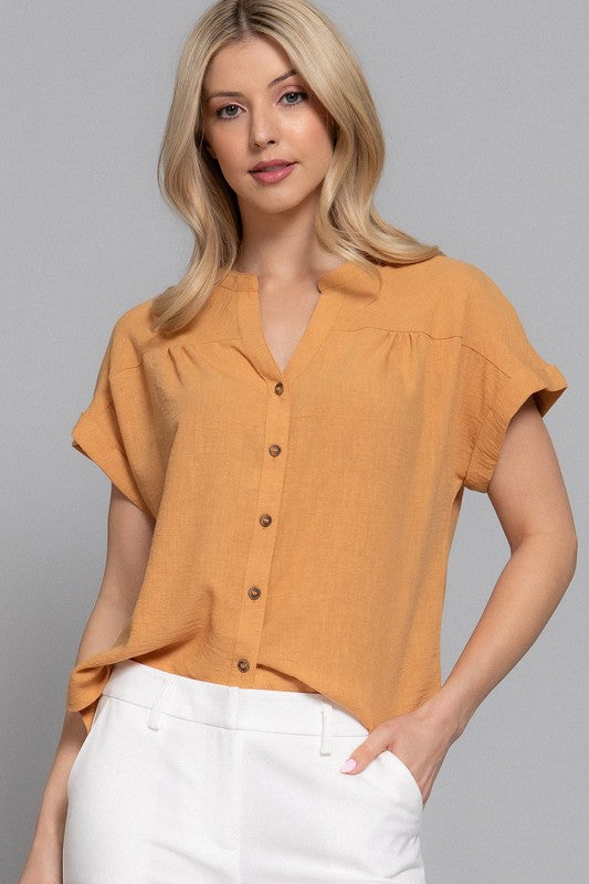Ginger Button Front Linen Effect Blouse