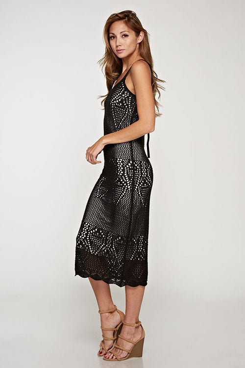 Black Crochet Lace Scallop Dress