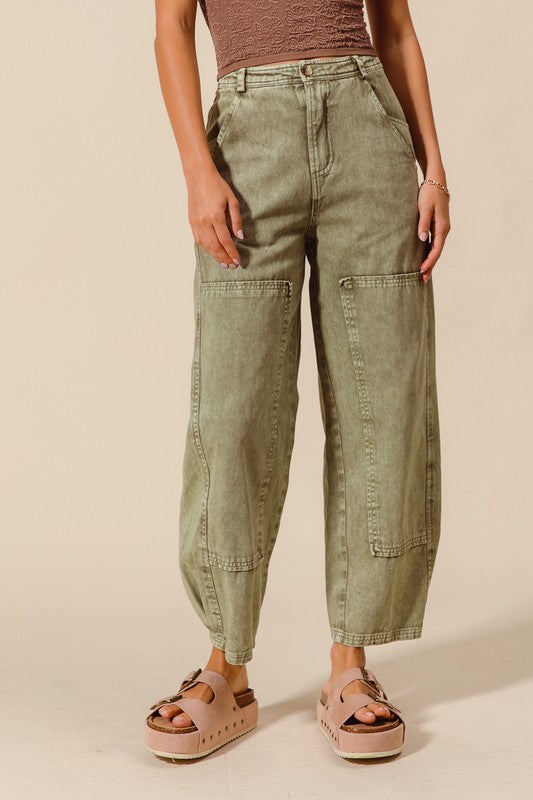 Mineral Wash Olive Barrel Pants