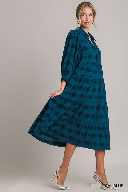Teal Tiered Midi Dress