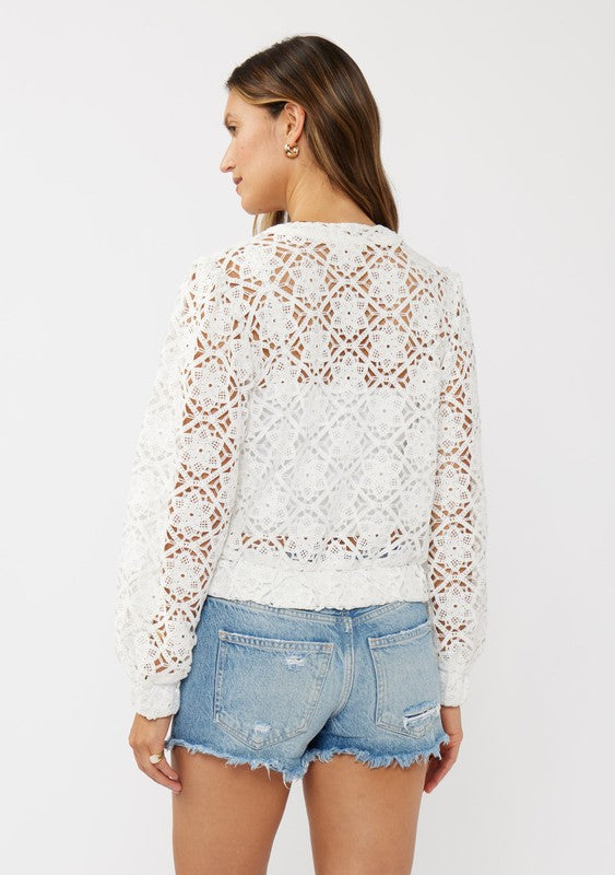 White Crochet Lace Bomber Jacket