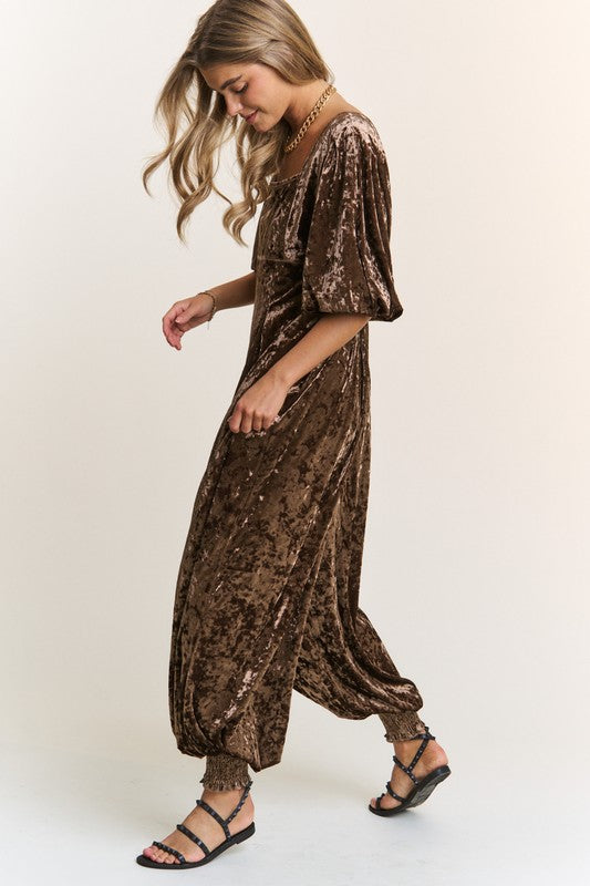 Chocolate Crushed Velvet Jumpsuit