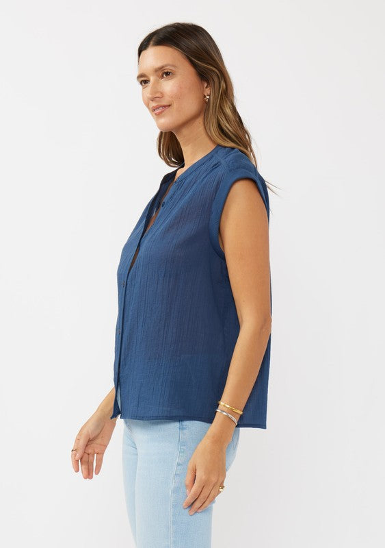 Indigo Blue Button Front Blouse