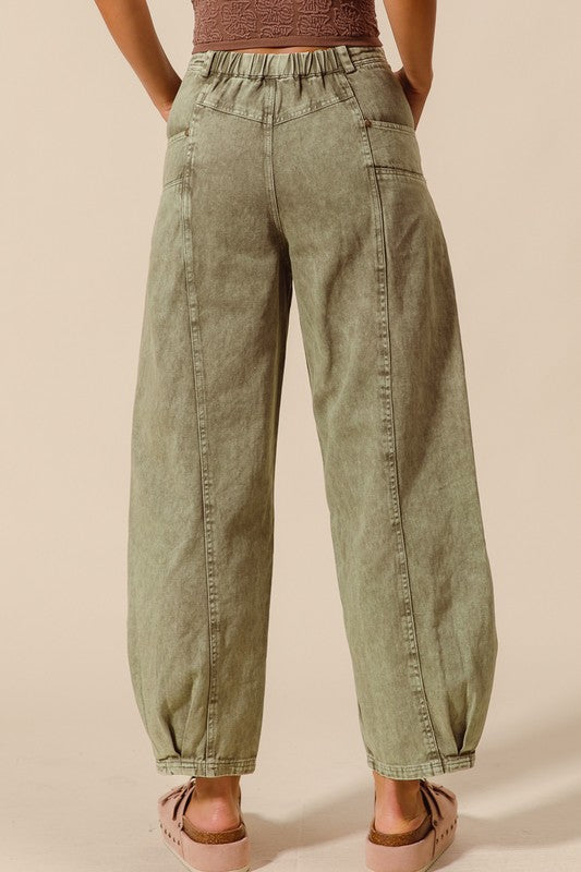 Mineral Wash Olive Barrel Pants