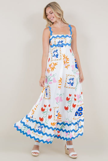 Floral Wavy Strap Sun Dress