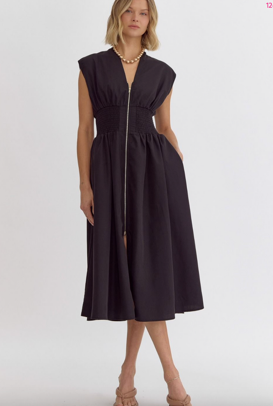 Black Dual Zipper Smock Dress