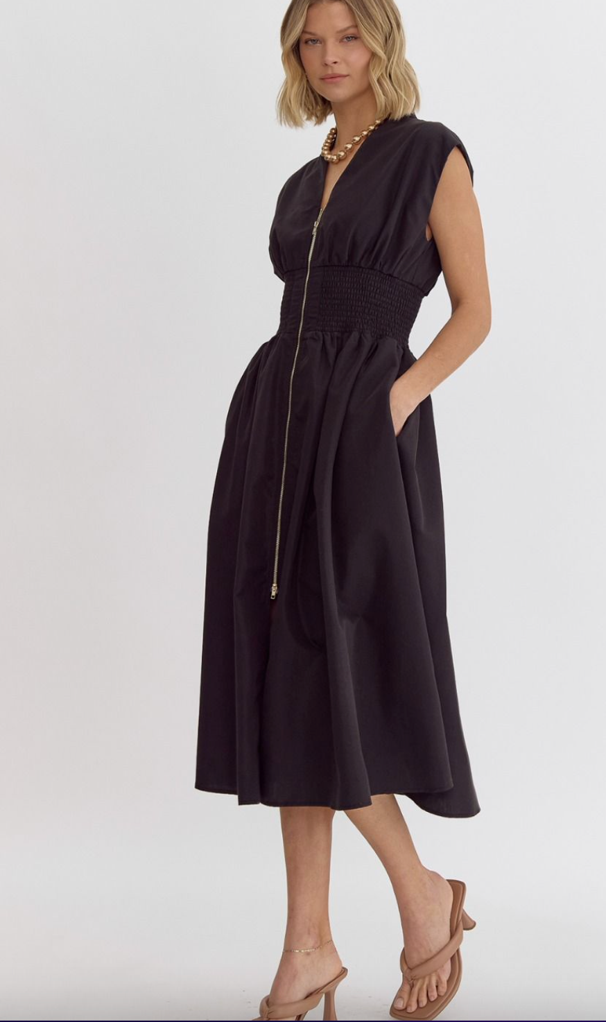 Black Dual Zipper Smock Dress