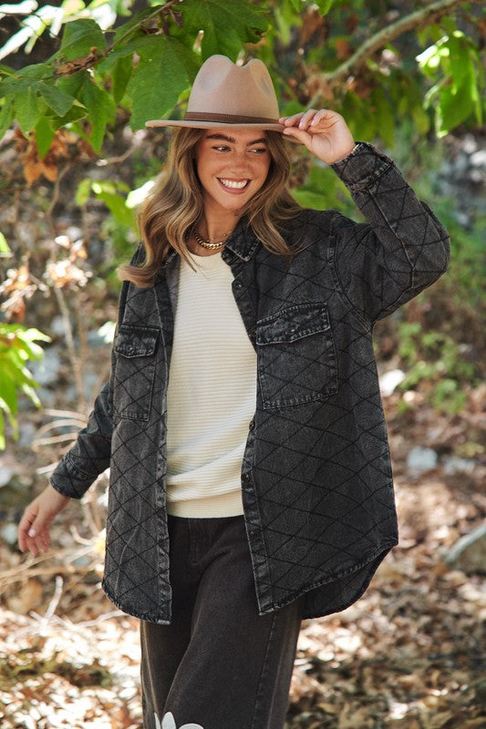 Classic Quilt Black Denim Jacket