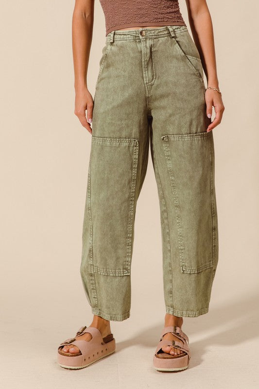 Mineral Wash Olive Barrel Pants