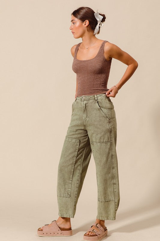 Mineral Wash Olive Barrel Pants