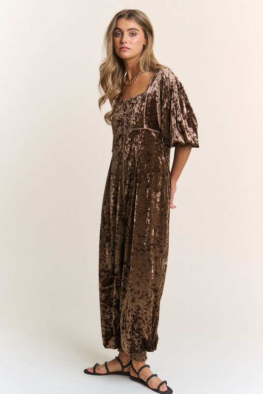 Chocolate Crushed Velvet Jumpsuit