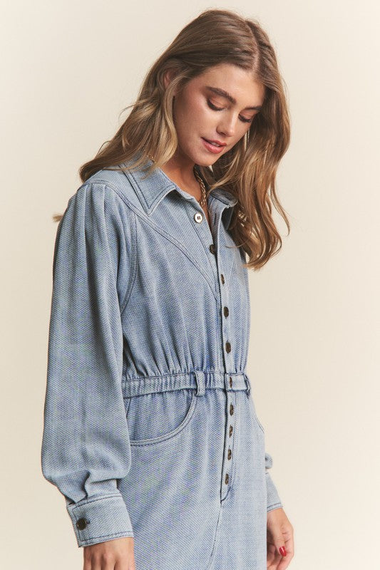 Collared Denim Blue Button Dress