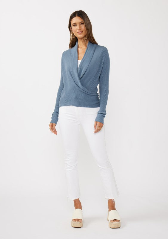 Ocean Heather Waffle Knit Tie Front Cardigan