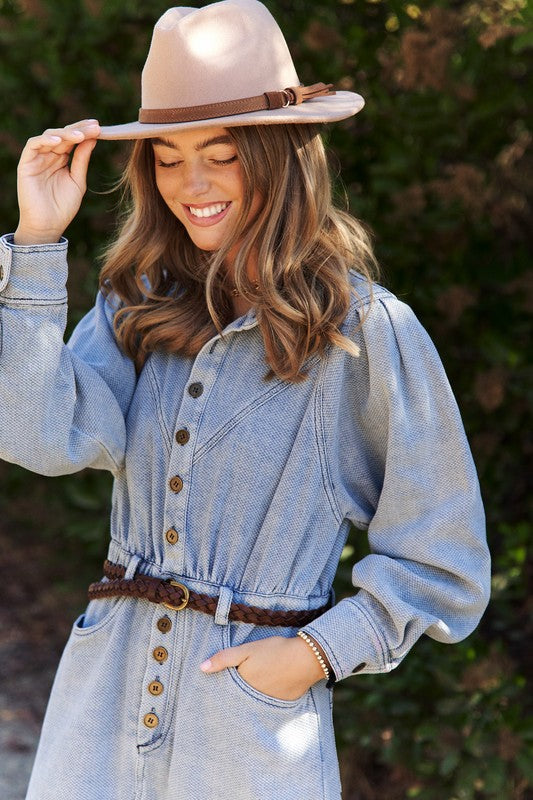 Collared Denim Blue Button Dress