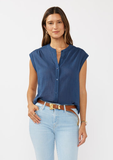 Indigo Blue Button Front Blouse