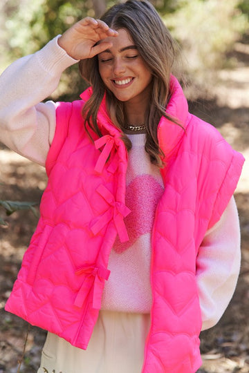 Hot Pink Quilted Bow Zipper Puffer