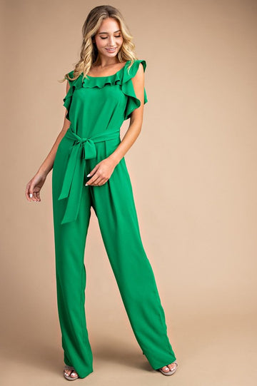 Kelly Green Jumpsuit A pop of color and style! This Kelly green jumpsuit will take your style to the next level. Turn heads in this fun & flirty look! Poly. Model is 5'8