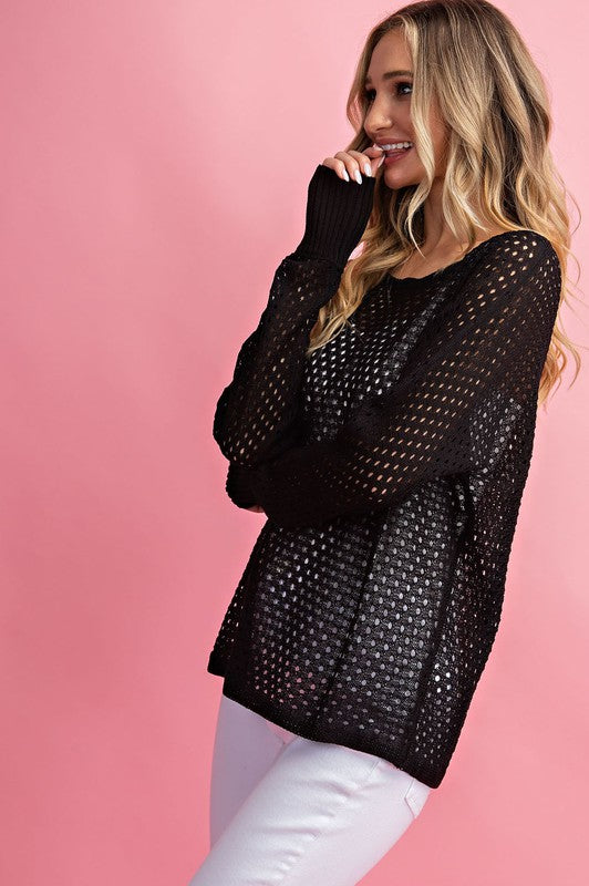 Eyelet Black Knit Sweater