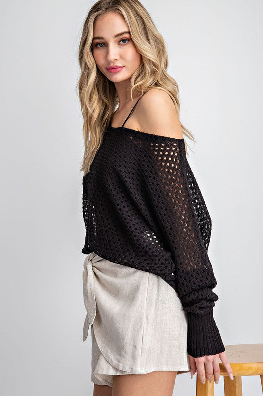 Eyelet Black Knit Sweater