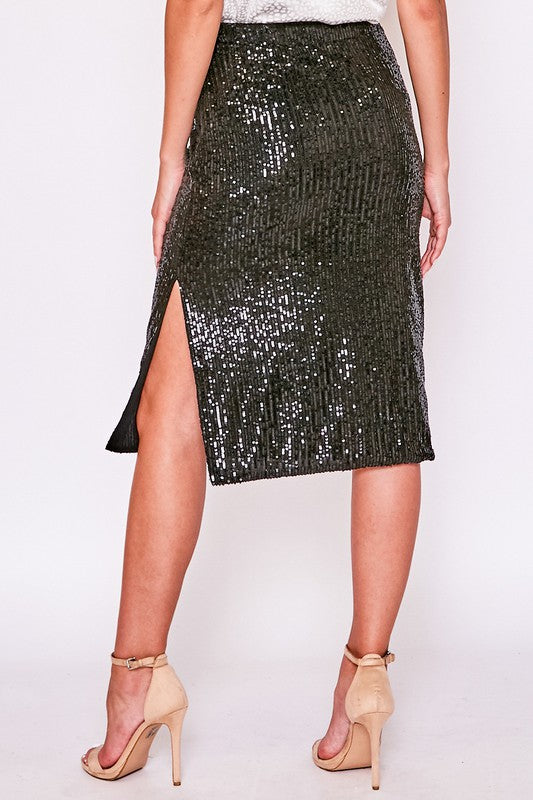 Side Slit  Sequin Skirt