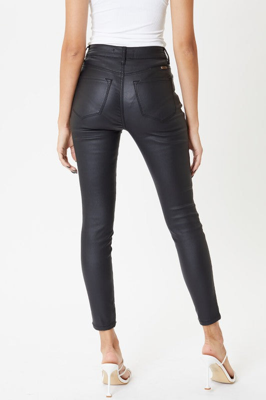 High Rise Black Coated Jeans